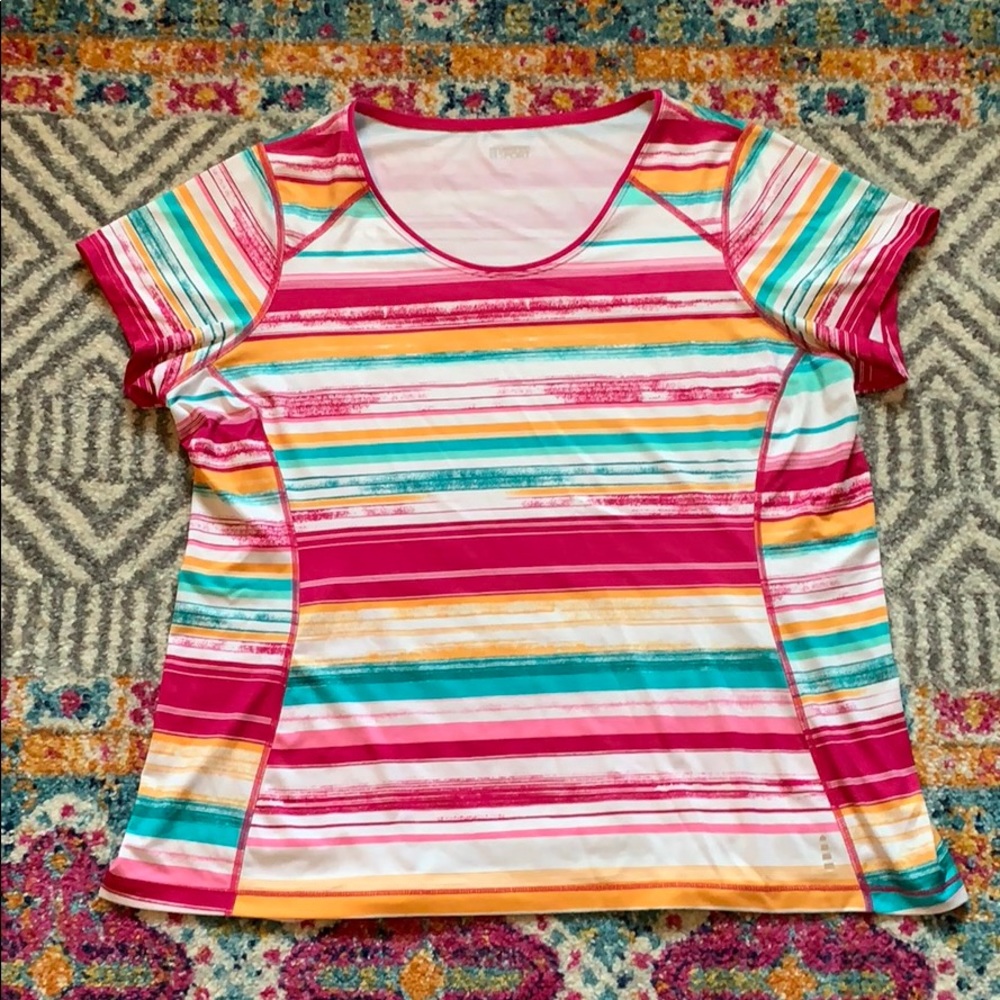 Lands End Sport - Multicolor Striped Workout Tee
